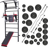 Multifunctionele Trainingsladder - gymnastiekladder – Fitness set – Halterset inc. 110kg Gewichten + Halterstang curl + Halterstang recht + 2st Dumbbell stang + Fitnessbank