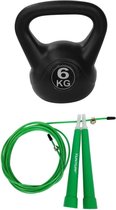 Tunturi - Fitness Set - Springtouw Groen - Kettlebell 6 kg