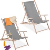 Relaxdays strandstoel hout set van 2 - met armleuning - inklapbare ligstoel - campingstoel