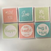 6 dubbele wenskaarten - met envelop - confetti - inkollors - set - vierkant - liefde- liefs - diverse