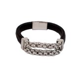 gevlochten leren armband | detz | leer | stainless steel | 21 cm