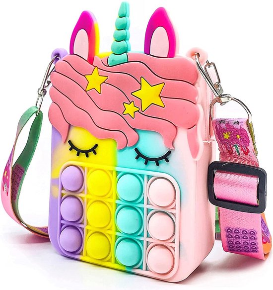 Afbeelding van Pop it tas - fidget toys - unicorn tas - regenboog pop its speelgoed