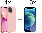iPhone 13 hoesje roze siliconen apple hoesjes cover hoes - 3x iPhone 13 screenprotector