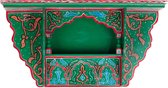 Vintage houten wandrek – kleurrijke handgeschilderde muurdecoratie – originele Marokkaanse wandplank