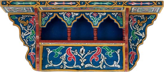 Support mural Vintage en bois - décoration murale colorée peinte à la main - étagère murale marocaine originale