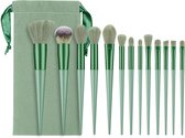 Make-up Kwasten - 13-delig - Groen - Brush Set - Green - Met Opberg Etui - Cosmetica