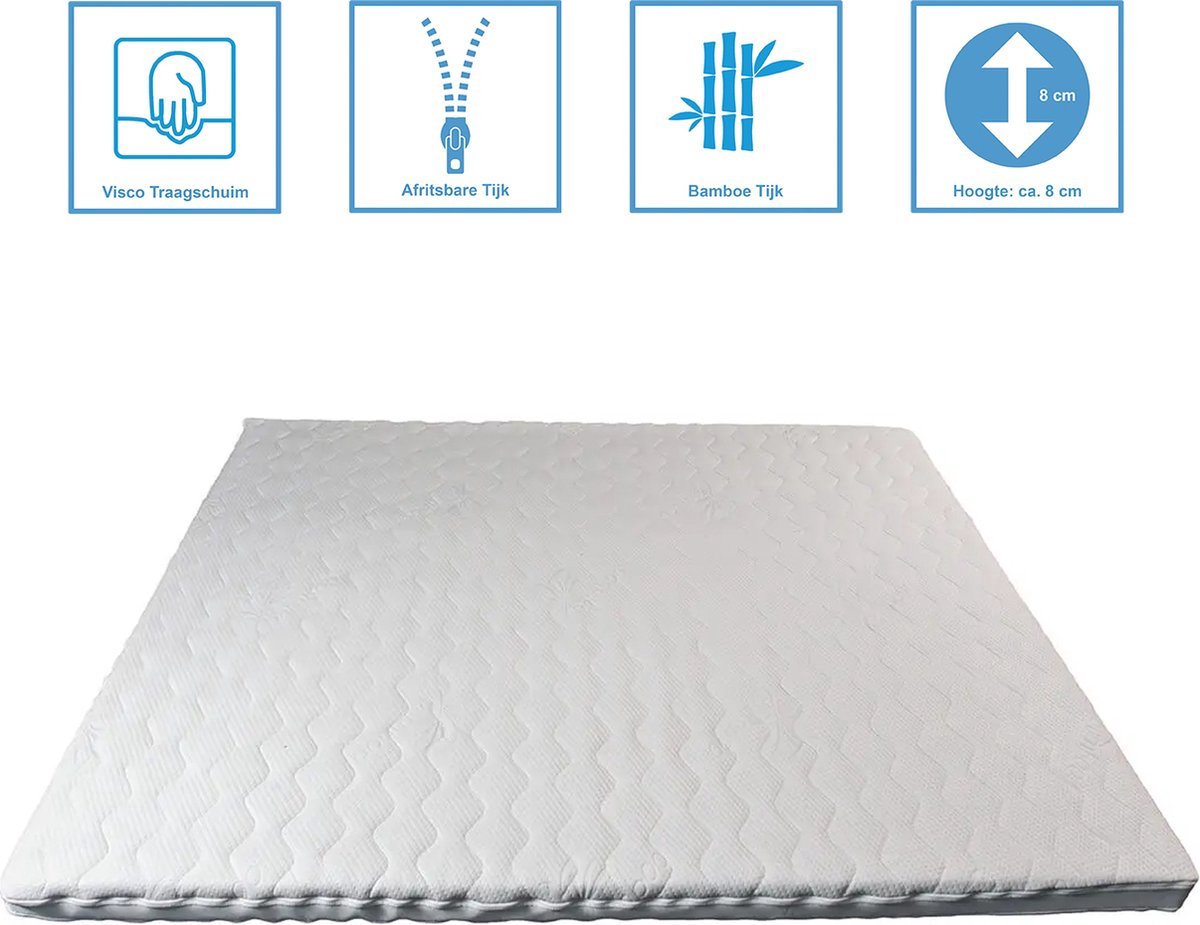 Anno 1588 Luxe Topper Traagschuim Monaco - Bamboe tijk - Hotelkwaliteit - ca. 8cm - 140x200 Wit
