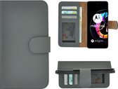 Motorola Moto Edge 20 Lite Hoesje - Bookcase - Portemonnee Hoes Echt leer Wallet case Grijs