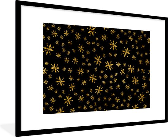 Fotolijst incl. Poster - Kerst - Sneeuwvlokken - Goud - 90x60 cm - Posterlijst - Kerstmis Decoratie - Kerstversiering - Kerstdecoratie Woonkamer - Kerstversiering - Kerstdecoratie voor binnen - Kerstmis