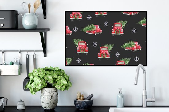 Cadre photo avec affiche - Noël - Motif - Voiture - 60x40 cm - Cadre pour affiche - Décorations de Noël - Décoration de Noël pour l'intérieur - Noël