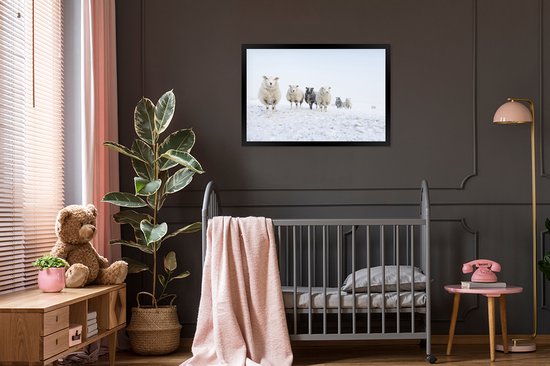 Fotolijst incl. Poster - Schaap - Wol - Sneeuw - 120x80 cm - Posterlijst