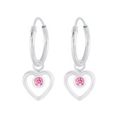 Joy|S - Zilveren hartje bedel oorbellen - kristal roze - oorringen voor kinderen