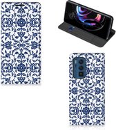 Book Case Motorola Edge 20 Pro Telefoon Hoesje Flower Blue