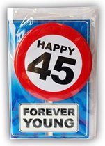 Happy age kaart 45 jaar (wenskaart met button)