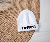 Babymuts - Newborn -  i love mama - 0-3mnd - Wit/zwart