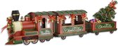 Decoratief Beeld - Blik Model Van Een Kersttrein Met Wagons - Aluminium - Wexdeco - Wit, Groen En Rood - 40.4 X 18.1 Cm