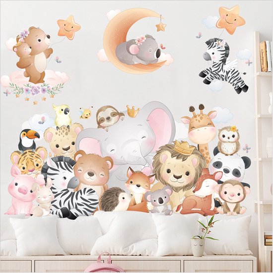 Muursticker - cartoon animals - Kinderkamer - Muurdecoratie - Wandsticker - Sticker Voor Kinderen 30×90CM*2