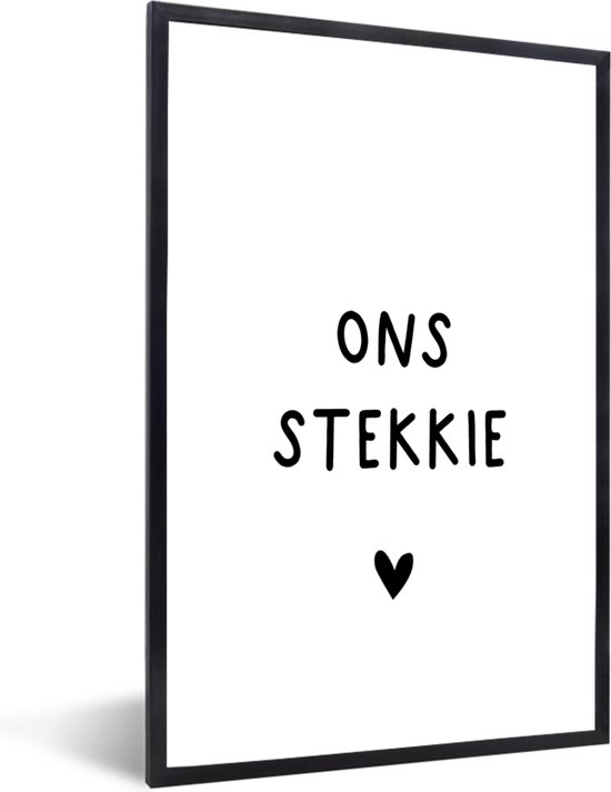 Affiche avec cadre Citation hollandaise : 'Ons spotkie' avec coeur noir sur fond blanc - 20x30 cm