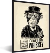 Fotolijst incl. Poster - Mancave - Vintage - Whiskey - Aap - 60x80 cm - Posterlijst