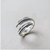 Gading® dames meisje Ring met veer -blaadje -one size ring