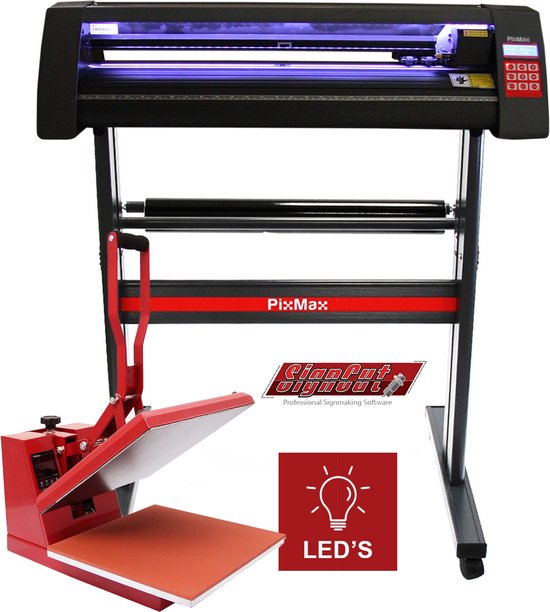 Pixmax Vinyl Snijplotter met LED verlichting + 38 cm Transferpers + 12 maanden Signcut Pro Software - Met stand - Ingebouwde optisch ooglasergeleiding