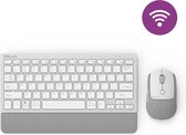 Delux K3300G+M520GX Compact draadloos toetsenbord + Muis - 2.4ghz - Stille Scissors toetsen - Zilver - Met stoffen palmsteun - QWERTY/US