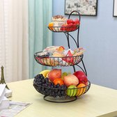 Fruitschaal - Etagere 3 laags – Fruitmand metaal - Schaal decoratie zwart - voor fruit - groente - cupcakes - snacks - brood –  46 x 29 x 32 cm