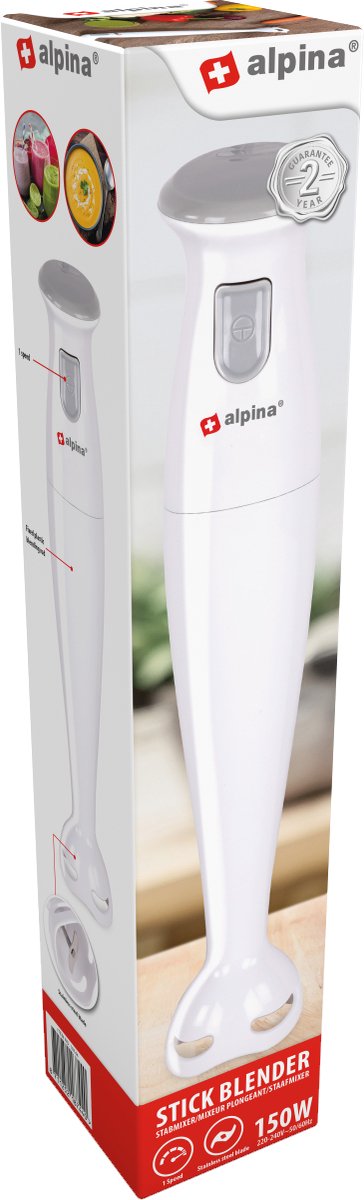 alpina Staafmixer - Pureerstaaf - 150 Watt - 1 Snelheid - Roestvrijstaal van Alpina — afbeelding 2