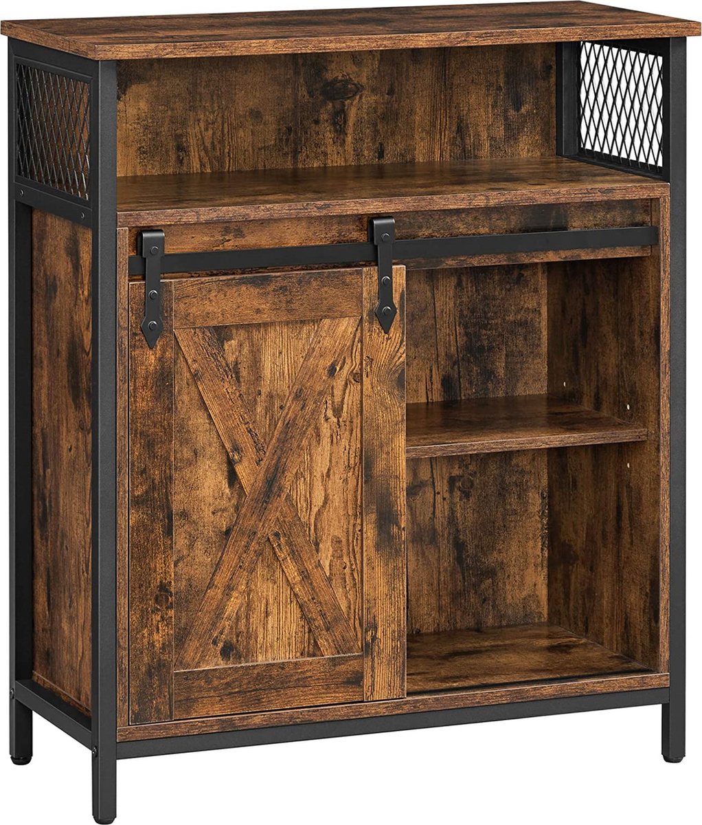 VASAGLE Meuble de Rangement, Buffet, Armoire de Cuisine, Placard, avec 3  Portes, pour Salon, Cuisine, Salle à Manger, 33 x 110 x 75 cm, Style  Rustique, Marron Rustique et Noir LSC096B01 