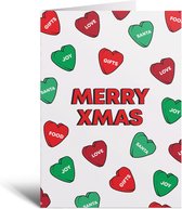 Wenskaart - Xmas Hearts Wit - Kerstkaarten - Cadeau - Kerst - Kerst kaart - Kerst Geschenk