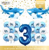 Haai Ballon Mega Set 23 stuks * Cijfer 3 * Nummer 3 * Snoes * 2 x de XL Haai en 20 stuks 30 cm latex ballonnen * Verjaardag Haaien * Kinderfeestje Jongen * Ballon Zee Thema * Marit