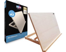 Zieler Workstation A3 Formaat - Houten Tekentafel - Tekenbord - 5 Standen - voor Volwassenen en Kinderen - Lessenaar - Tafelezel met Werkblad van 317 x 450 mm - Schildersezel