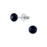 Joy|S - Zilveren parel oorbellen - 4 mm fresh water pearl - zwart