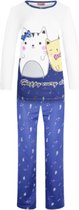 Dames pyjamaset met katjes en muzieknoten L wit/donkerblauw