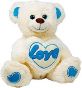 Teddybeer met Love Hart (Wit/Blauw) 30 cm | knuffelbeer pluche knuffel love beer | Cadeau Kado | Beertje met hart liefde | Love Knuffeldier Rozenbeer Rozen Beer