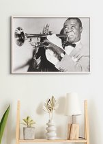 Poster In Witte Lijst - Louis Armstrong - 50x70cm Large - Wanddecoratie Jazz - (Retro/Vintage)