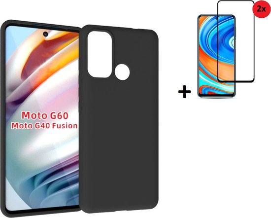 Motorola Moto G60 Hoesje - Motorola Moto G40 Hoesje - Motorola Moto G60 Screenprotector - Motorola Moto G40 Screenprotector - Zwart Siliconen Case + 2x Full Screenprotector
