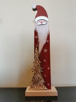 Houten Kerstman met gouden kerstboom 31cm - Kerstdecoratie