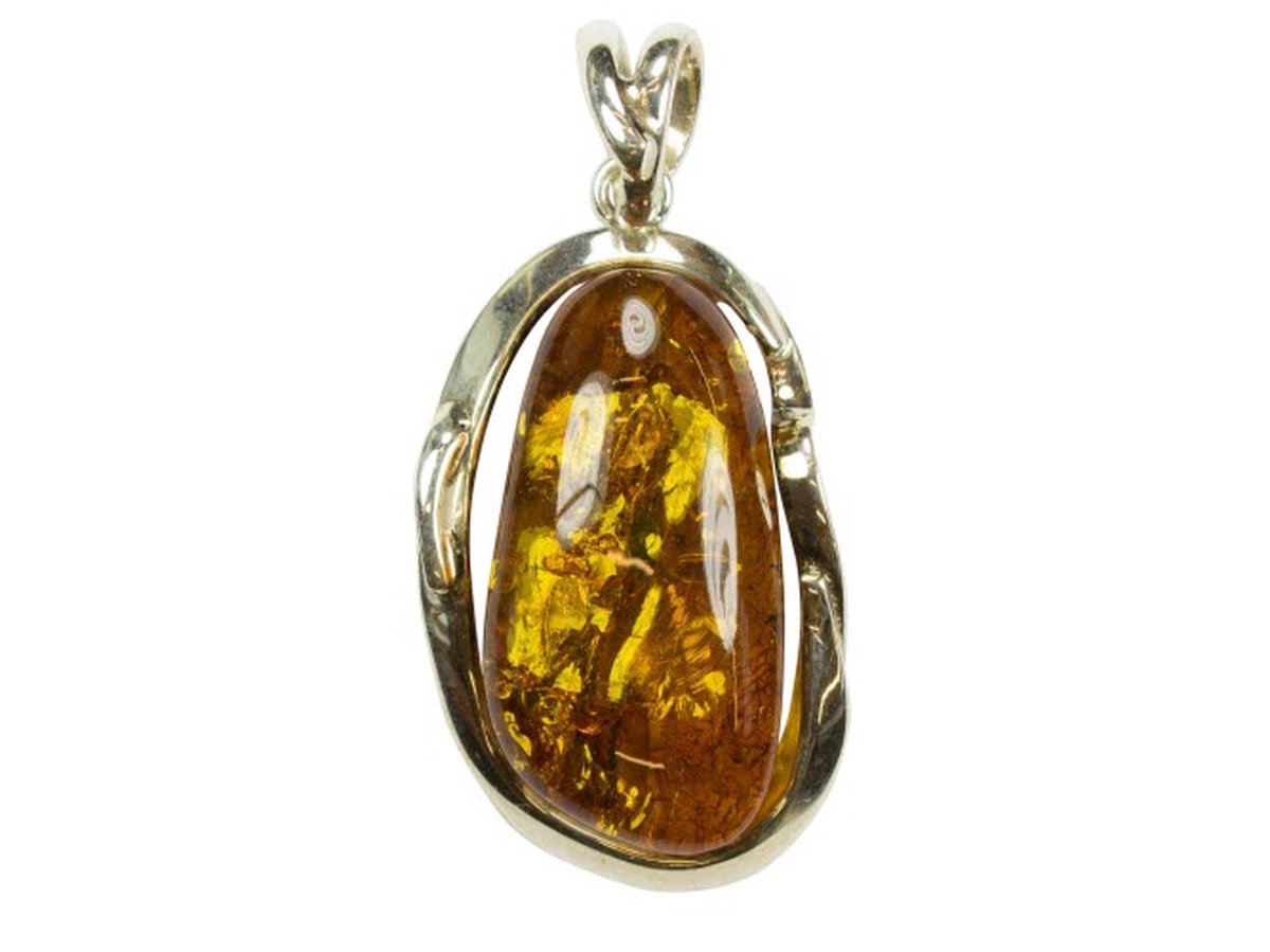 Exclusieve zilveren hanger Amber / Barnsteen 925 zilver