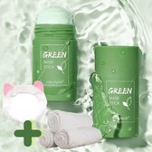 Green Mask Stick Blackhead Remover - Clay Mask met Gezichtshanddoekje en Hoofdband - Klei Masker met Groene Thee Extract - Verzorgingsproduct voor Mannen en Dames - Eenvoudig Mee Eters Verwij