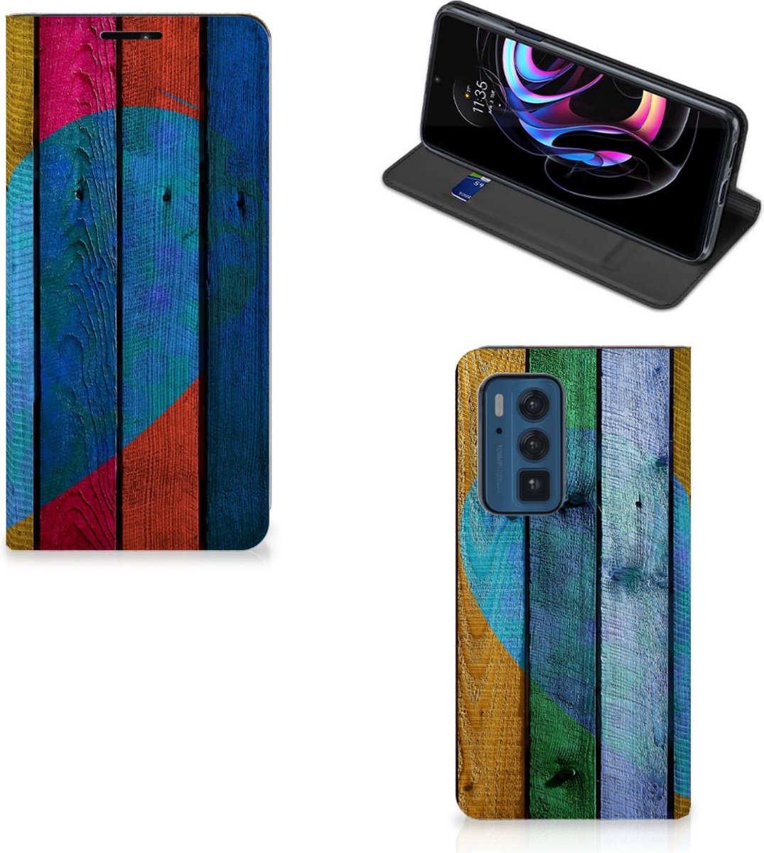Motorola Edge 20 Pro Book Wallet Case Wood Heart - Cadeau voor je Vriend