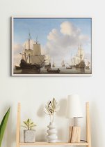 Poster In Witte Lijst - VOC Schepen - Hollandse Schepen op een kalme zee - Gouden Eeuw - Large 50x70 cm