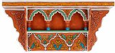 Vintage houten wandrek – kleurrijke handgeschilderde muurdecoratie – originele Marokkaanse wandplank