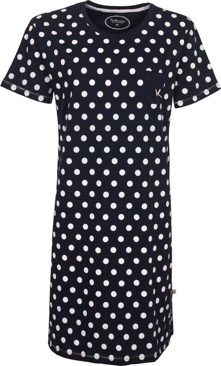Tenderness Dames Nachthemd - Witte Stippen - Donker Blauw zwart