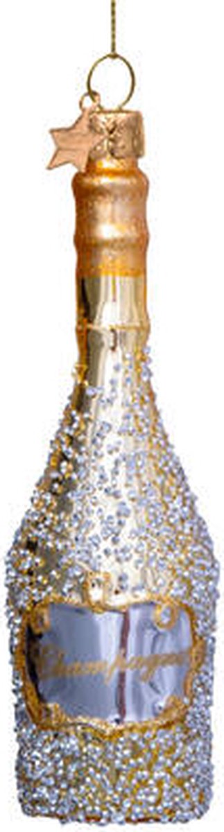 Glazen kerst decoratie hanger gouden champagnefles met diamanten H16cm