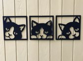 3 delige Kattenkopjes Wall-art muurdecoratie, living, keuken, woonkamer, hal, cadeau dierendecoratie