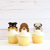 Pak met 16 cupcake toppers Lovely Dogs - cupcake - hond - hondenfeest - hondenverjaardag - cupcakeprikker