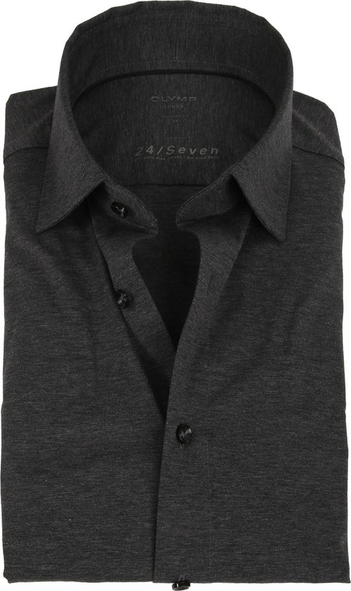OLYMP Luxor 24/Seven modern fit overhemd - antraciet grijs tricot - Strijkvriendelijk - Boordmaat: 43