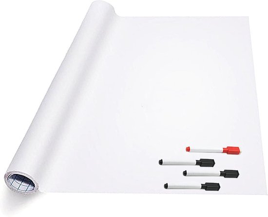 FLOKOO Tableau blanc auto-adhésif Film XL (200 x 60 cm) avec 4 Marqueurs  avec essuie - | bol