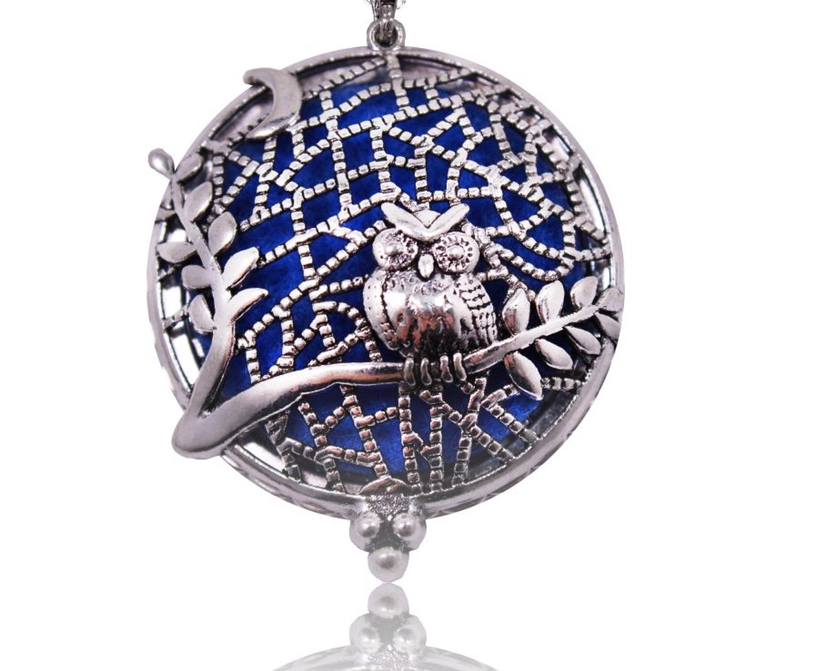 Bixorp Aroma Geurketting met Amulet voor Etherische Olie - Uil op Tak Hanger - Zilverkleurig - Absorberende Watjes voor Parfum & Essentiële Olie - Cadeau voor Haar / Dames / Vriendin / Mama / Vrouwen